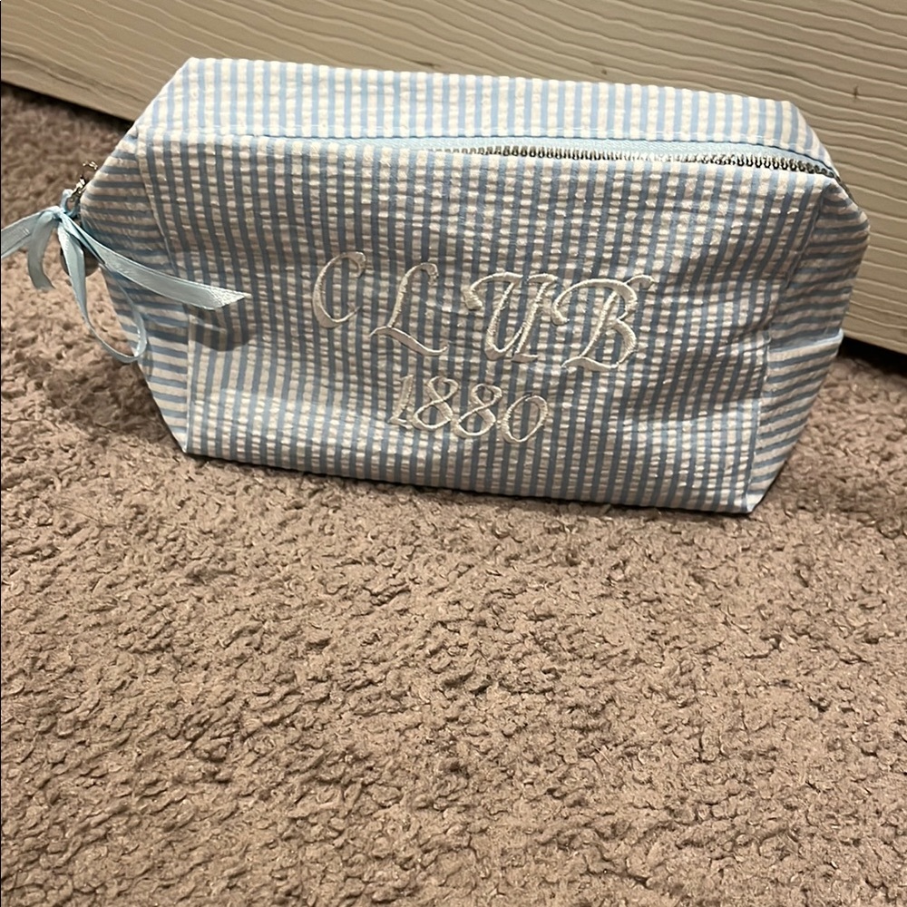 Blue and White Striped cosmetic pouch